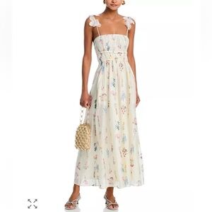 line & dot fiora cream floral embroidered petal detail maxi sun dress medium NEW